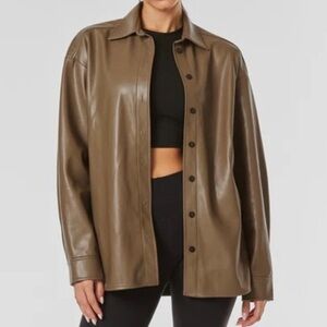 NOLI YOGA City Shacket Faux Leather Oversized Shirt Jacket in Chai L NWT